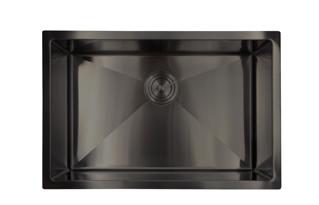 [1LIG-SR2718-9-16-B] Evier simple sous-plan stainless noir avec grille et crepine panier de luxe 27x18x9