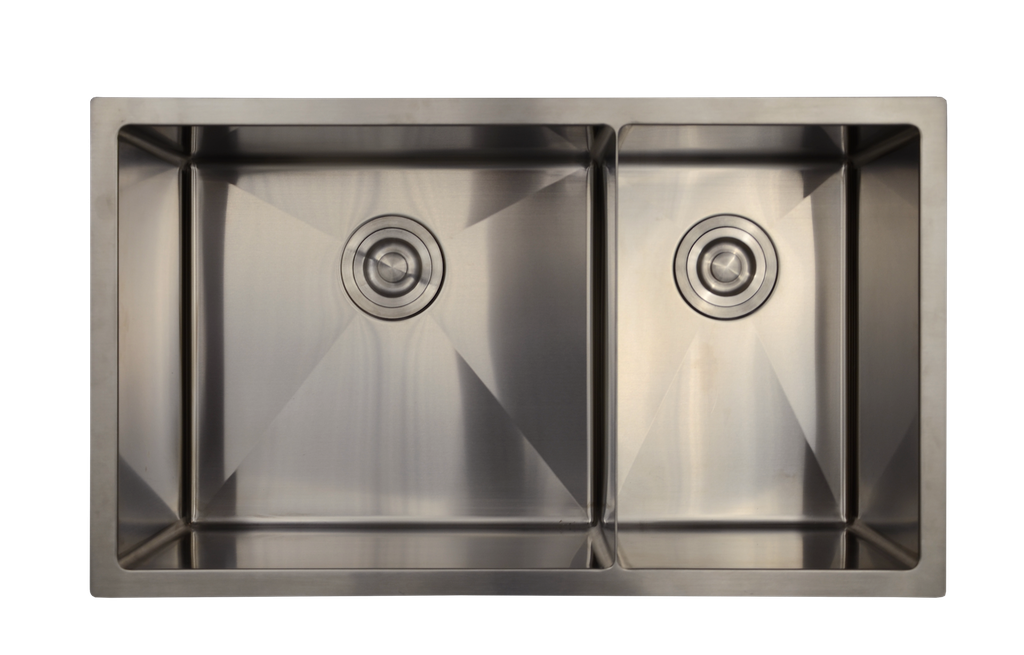 [1LIG-SR3118BLZ-9-16] Evier sous plan 31x18x9 1 et 1/2 cuves stainless avec grille et crepine panier de luxe