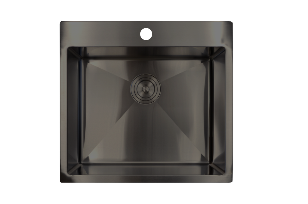 [1LIG-TSR2220-B] Evier 22 x 20-1/2 sur / sous plan stainless noir avec grille et crepine panier de luxe