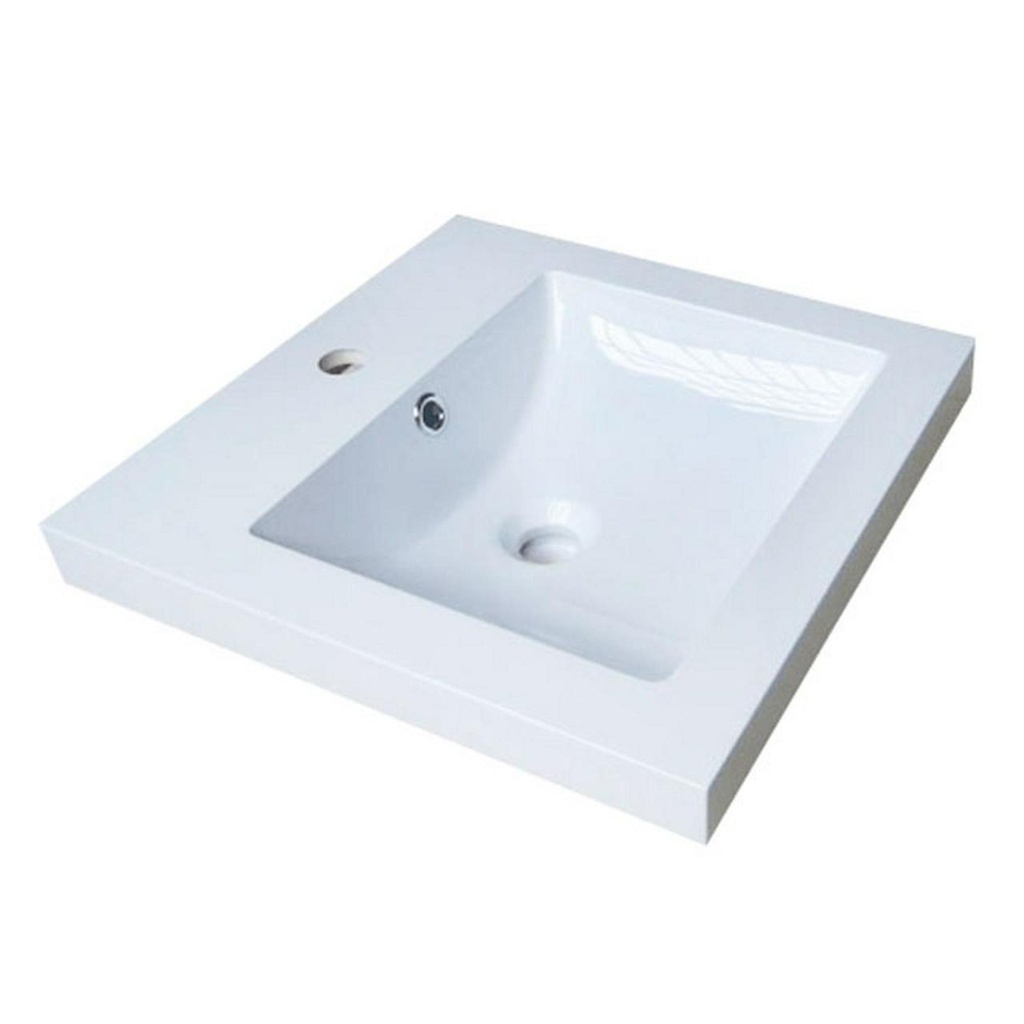 [1LUX-RECT18021107S] d- Lavabo carre avec plage mono et trop plein 18 x 18 x 2po blanc