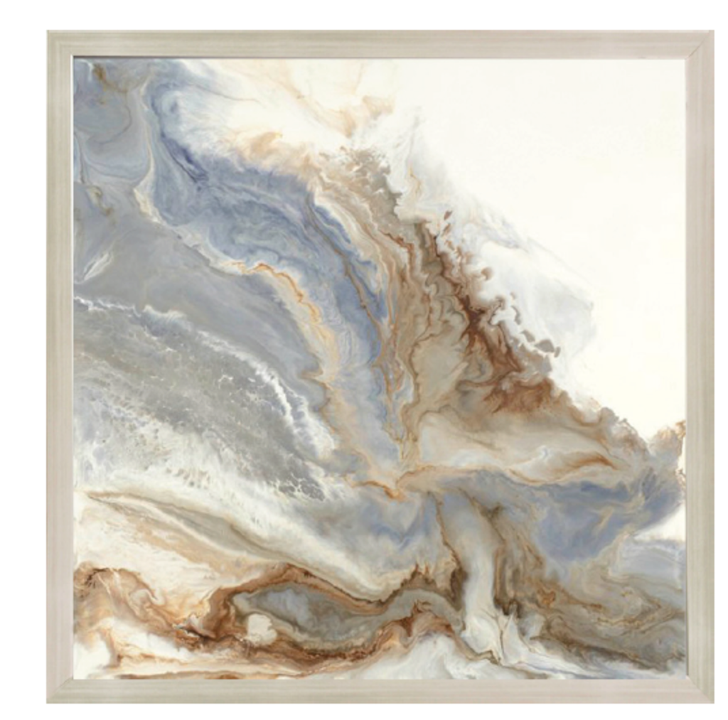 Cadre marbre bleu/taupe et bois pale 32 x 32po