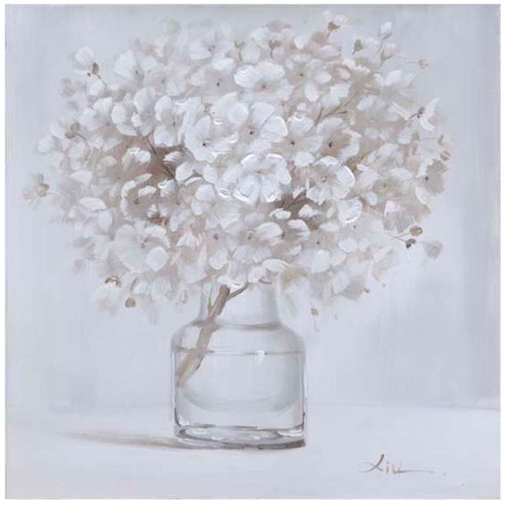 Cadre floral blanc en vase 36 x 36po