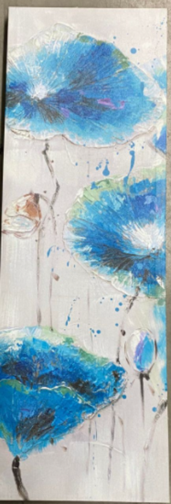 Cadre fleur bleu/gris 12 x 36po