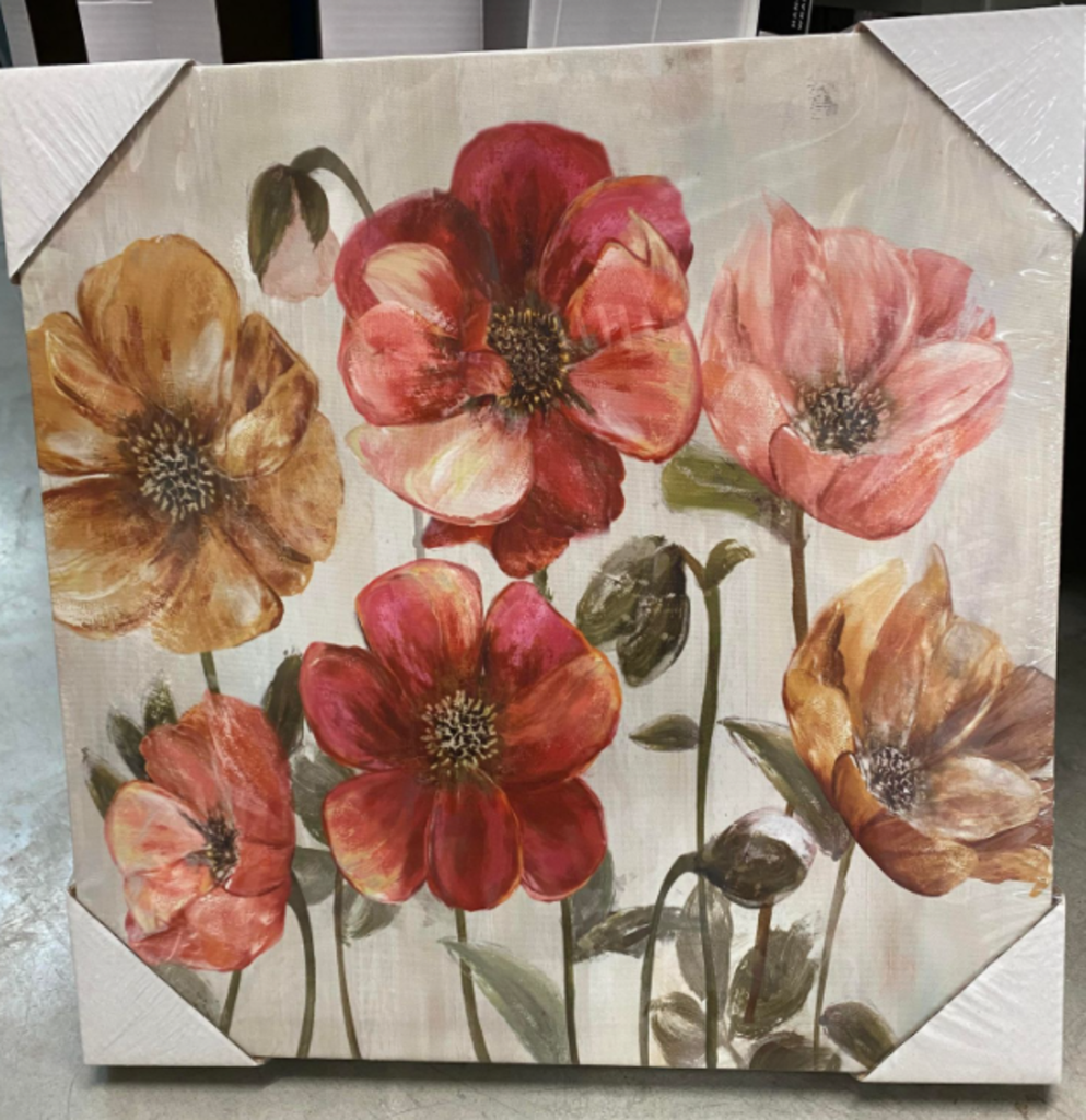Cadre fleurs rouges/roses 15 x 15po