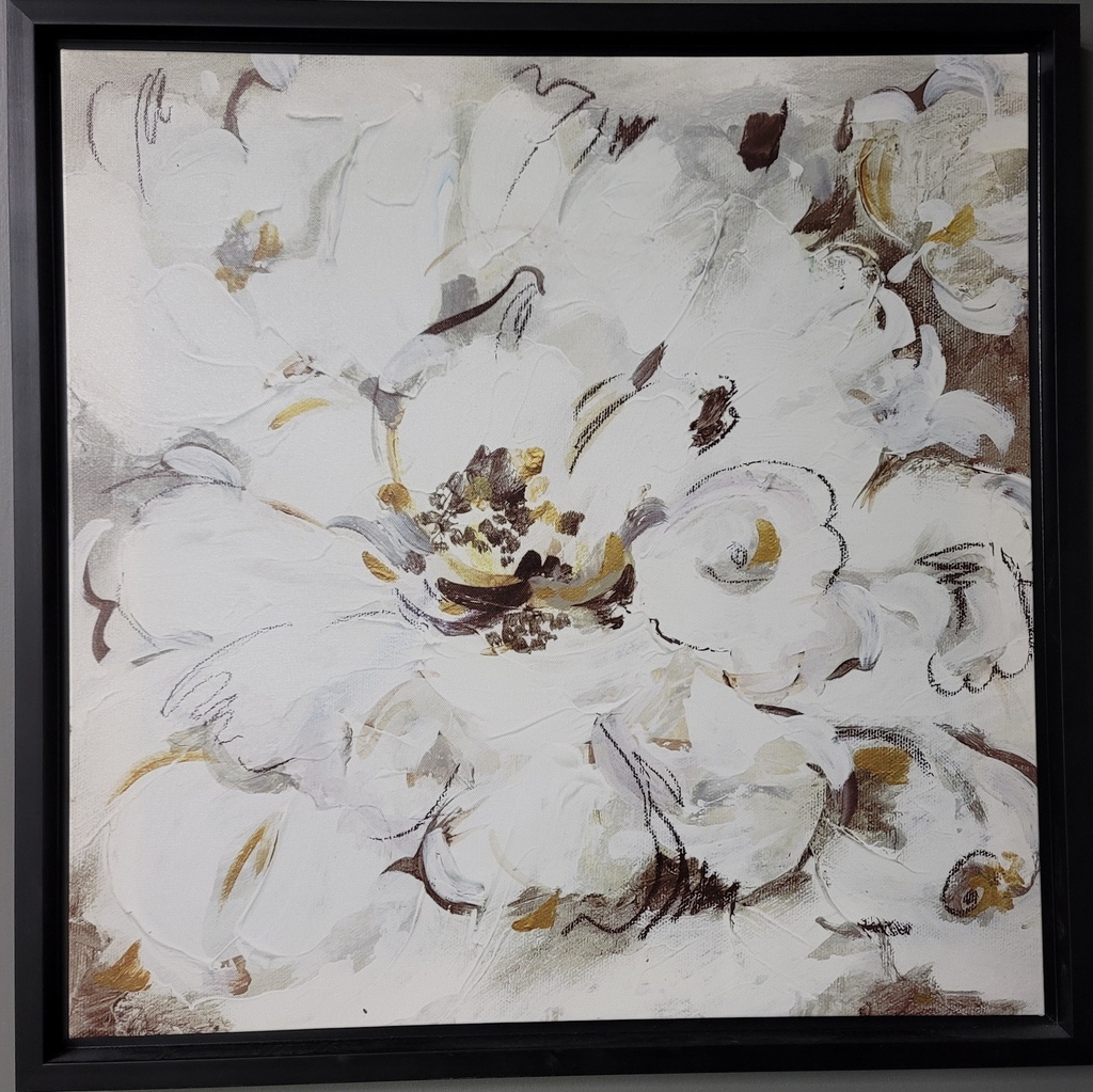 Cadre  floral blanc cadre noir 24 x 24po
