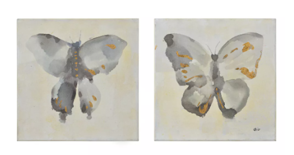 D- Toile papillon 16 x 16po gris/or