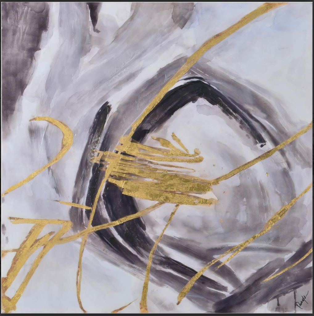 Discontinué - Cadre aysen cercle abstrait 40 x 40po or/gris